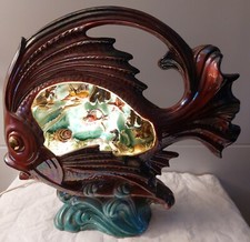 Imposante Lampe céramique  - VALLAURIS - 1950 - Poisson Aquarium - TBE - 42x39 