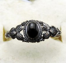 Vintage Belle bague en argent massif 925 pierre noir jamais porter T. 57