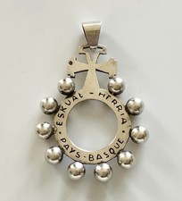 mama-estelle Ancien Dizainier Croix Basque avec Inscriptions en ARGENT