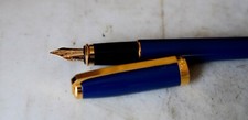 STYLO PLUME S.T. DUPONT FIDELIO EN LAQUE BLEUE - PLUME EN OR MASSIF 14 CARATS