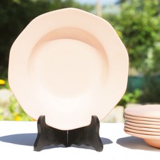 Ensemble de 8 assiettes creuses Digoin Sarreguemines coloris rose poudré