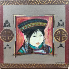 Tableau Huile sur toile - Telling - Jeune Tibetaine