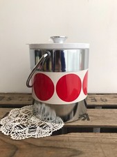 seau à glaçon vintage année 70 avec couvercle motif ronds rouges