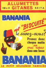 LOT DE 4 ÉTIQUETTES BOITES D'ALLUMETTES CHOCOLAT BANANIA Y' A BON / SEITA -