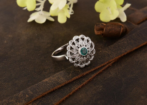 Bague émeraude verte florale - bague,