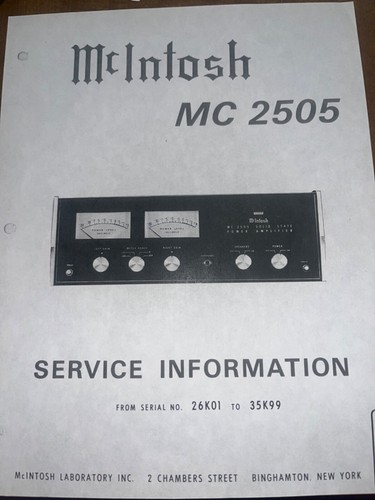 Mcintosh 2505 service - mc-2505,