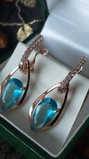 Boucles d'oreilles vintage années 1990 14 ct or laminé aigue-marine zircons -...