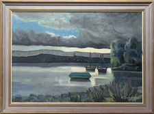 ANCIENNE GRANDE PEINTURE MARINE FAUVISTE SIGNATURE A DECHIFFRER