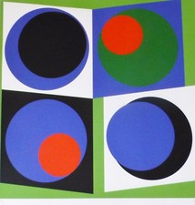 Composition Géométrique Rouge Et Vert SIGNÉE À LA MAIN Geneviève Claisse