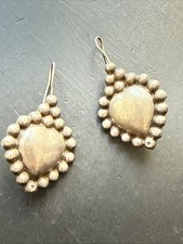 Ancienne Paire De Boucle D’oreille Pendante Argent Massif createur coeur