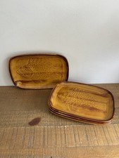 4 Assiettes Plats Rectangulaires à Poisson  Barbotine ST Clément N° 1304 Marron