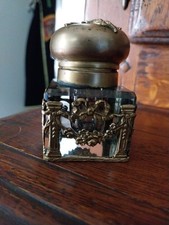 Ancien Encrier Napoleon III BRONZE CRISTAL 19ÈME