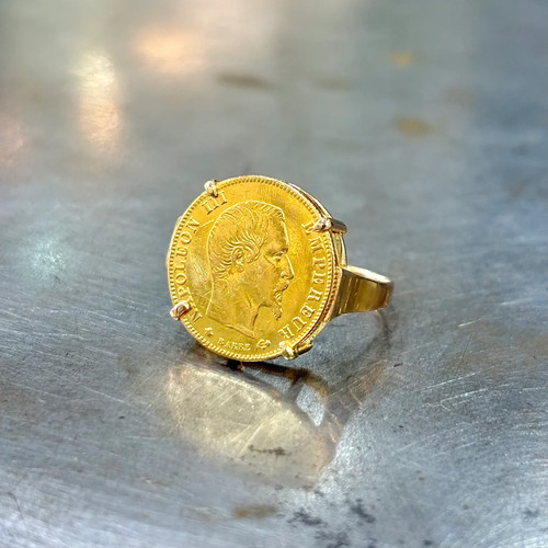 Bague pièce jaune 750 - 750, &
