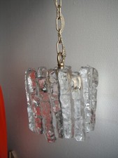 suspension 20 cm KALMAR FRANKEN vintage ICEGLASS laiton années 50/60