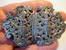 RARE Paire ATTACHE AGRAFE de CAPE argent massif fermeture bouton old silver Clip