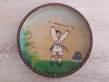 Ancienne assiette coupelle en bois peint ROMANIA ROUMANIE rétro vintage plate