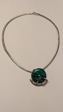 Collier Malachite Et Argent Art Deco Poinçon Crabe Dlg De Georges Jensen 
