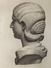 tres beau dessin fusain XIXe 1872 tete buste femme cheveux chignon a identifier