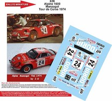 DECALS 1/24 REF 0636 ALPINE RENAULT A110 MANZAGOL TOUR DE CORSE 1974 WRC RALLYE