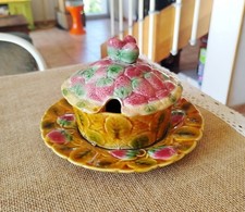 Confiturier en Barbotine Fruits Fraises Sarreguemines France - Très bon état 