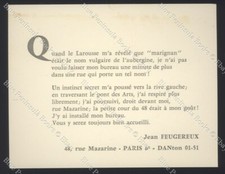 JEAN FANGEREUX Carton amusant annoncant son déménagement à Paris VIEUX PAPIERS
