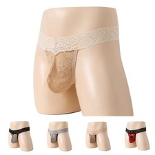 Slips en dentelle imprimés lingerie sexy pour hommes poche bombée slips à cor
