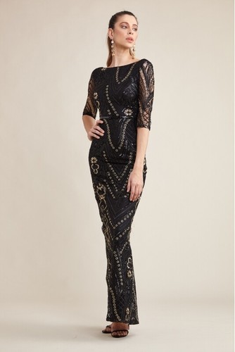 Robe maxi noire pailletée - noire,