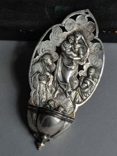 Bénitier en ARGENT REPOUSSÉ vers 1900 Vierge à l’enfant Sacré Cœur de Jésus
