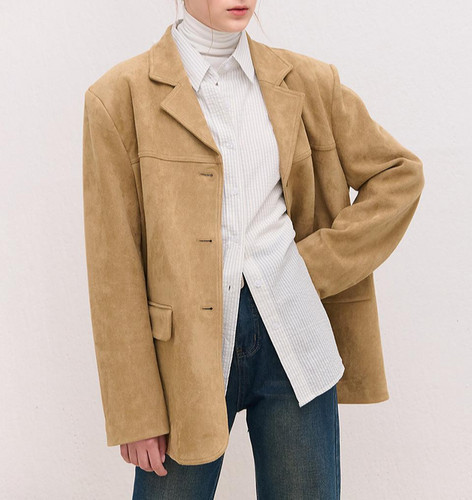 Veste daim oversize marron - en,