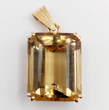 Pendentif vintage art deco XXL or rose 18k citrine 25 carats