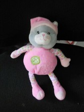 doudou peluche chat gris rose brodé feuille GIPSY musique HS