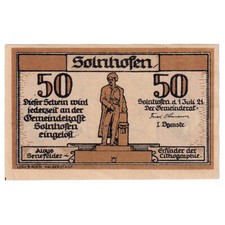 [#286921] Billet, Allemagne, Solnhofen, 50 Pfennig, statue 1921-07-01, SPL Mehl: