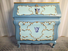 ANCIENNE COMMODE SECRETAIRE EN BOIS REPEINT DE STYLE BAROQUE SHABBY CHIC-N°4