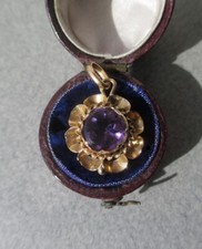 Magnifique pendentif fleur ancien XIXe améthyste or rose massif 18 carats