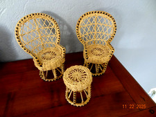 Salon rotin vintage mobilier Emmanuelle poupée Tressy Barbie Mily Petra Sindy