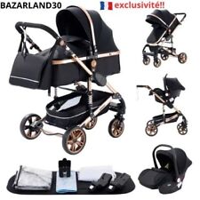Poussette Combinée 3 en 1 Siège-Auto Nacelle Trio Réversible Réglable . Noir/Or