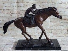 Merveilleux Pure Bronze Cheval Et Jockey de Course Statue Sculpture Affaire