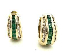 MAGNIFIQUE BOUCLES D'OREILLES OR 14 CARATS -Emeraudes, diamants 0,96 ct - 10,63g