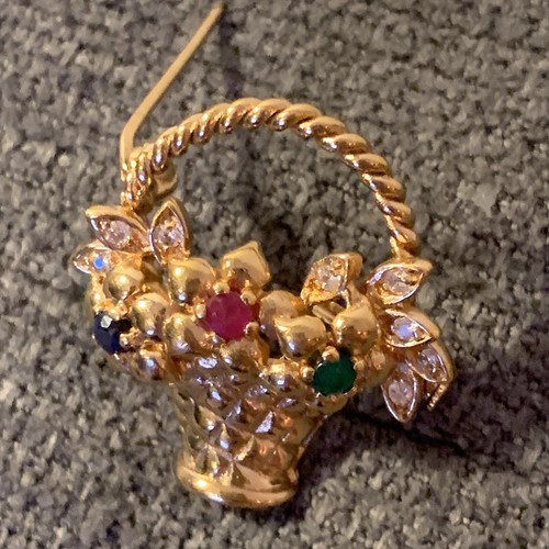 Broche vintage panier fleur - broche,