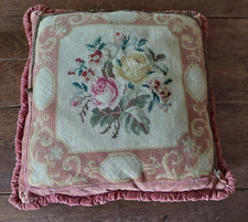 Coussin ancien tapisserie petits points et velours fin XIXème