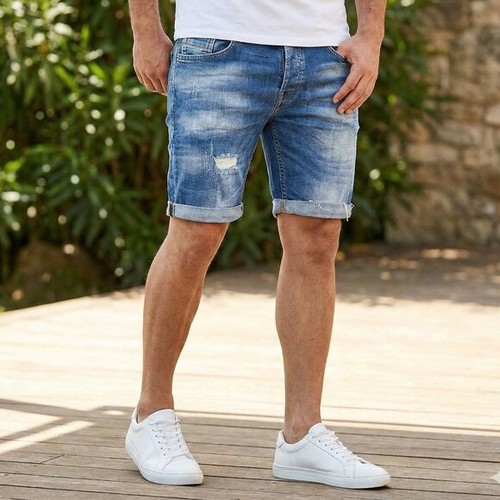 Zara men blue jean shorts - men's,