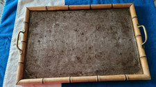 VINTAGE/ANCIEN  PLATEAU DE SERVICE EN BAMBOU ET ZINC OU ETAIN 53 X 37