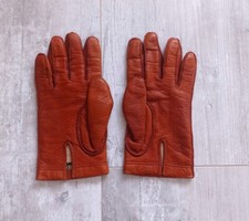 Gants vintage en cuir imitation  pécari marron doublé laine homme T 8.5