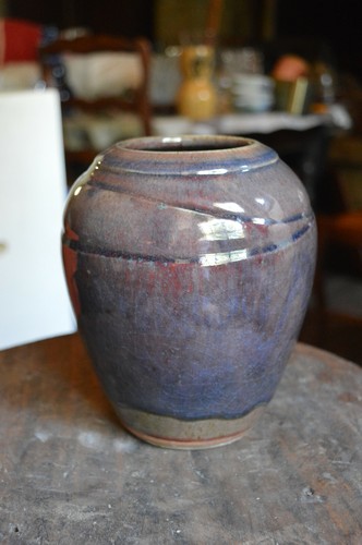 Beau vase grès emailé signé - vase,