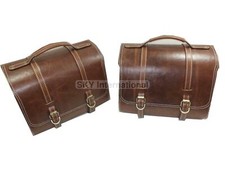 Sacoches de selle universelles cuir pur couleur marron ancien pour moto Royal...