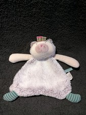 Doudou  plat chat blanc violet chiné " Les pachats"  Moulin roty   Etat neuf