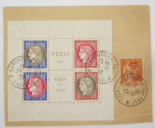 TIMBRES FRANCE N° 348 - 351 EN BLOC SUR FRAGMENT - PEXIP PARIS 1937