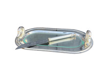 Service à foie gras :plat et couteau (métal argenté et inox)