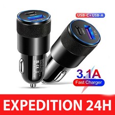 Chargeur allume cigare Voiture Rapide USB Type C IPhone Huawei Xiaomi Universel