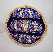 Plat à tarte en faïence de Gien, décor Renaissance Italien bleu, 30.5 cm, n°1